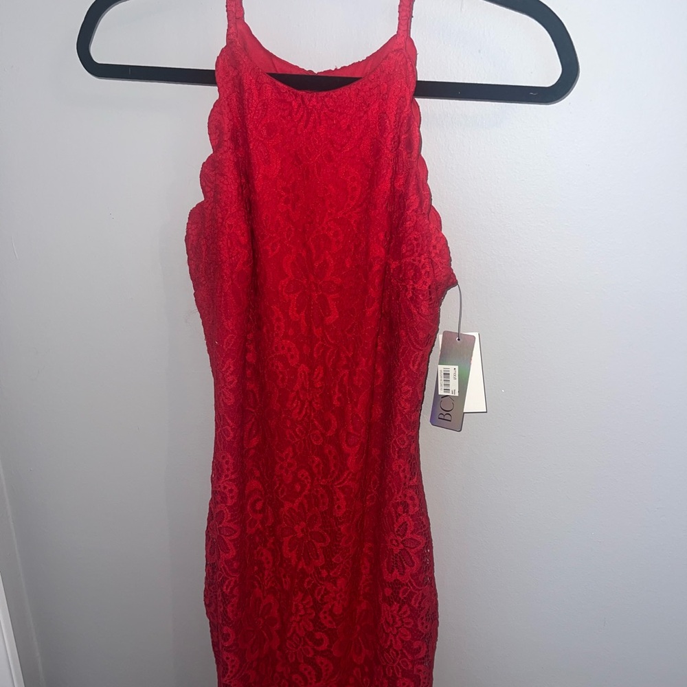 BCX Vibrant Red Lace Mini Dress